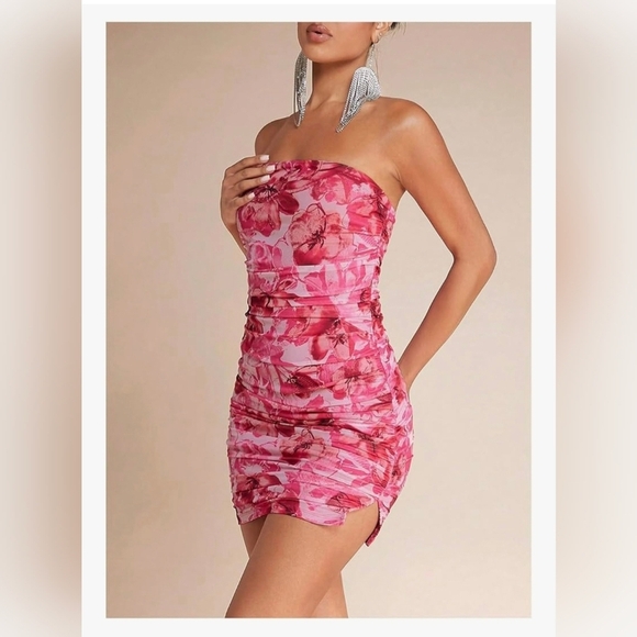 Split Hem Strapless Tube Bodycon Dress #1032 - Picture 7 of 9